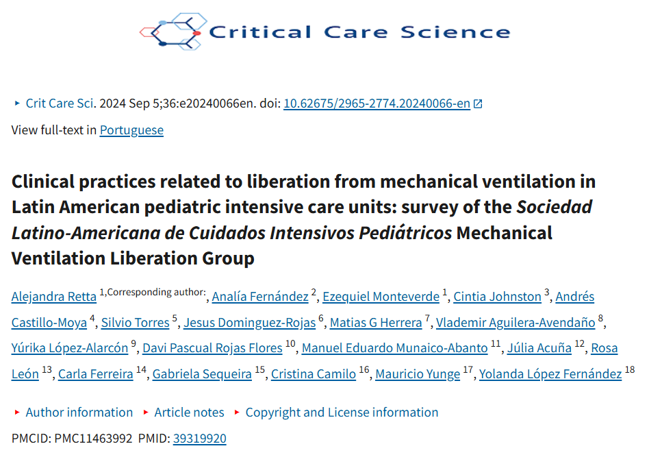 Encuesta de liberación de ventilación mecánica Sociedad Latinoamericana de Cuidados Intensivos Pediátricos