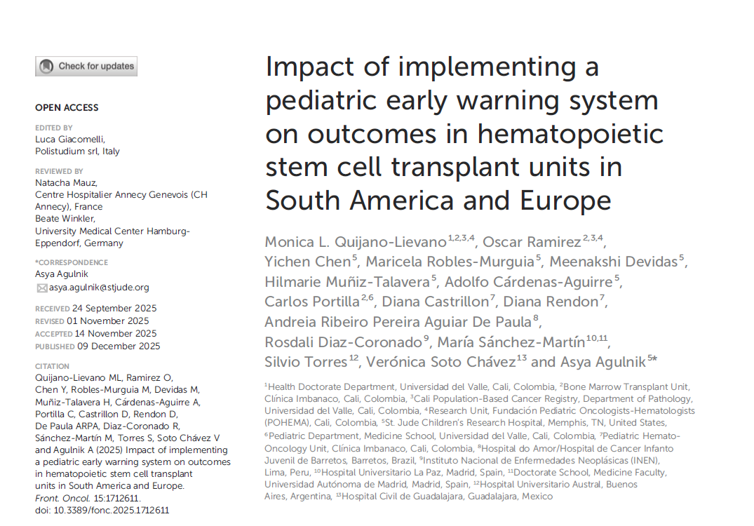 Impact of implementing a pediatric early warning system on outcomes in hematopoietic stem cell transplant units in South America and Europe Sociedad Latinoamericana de Cuidados Intensivos Pediátricos